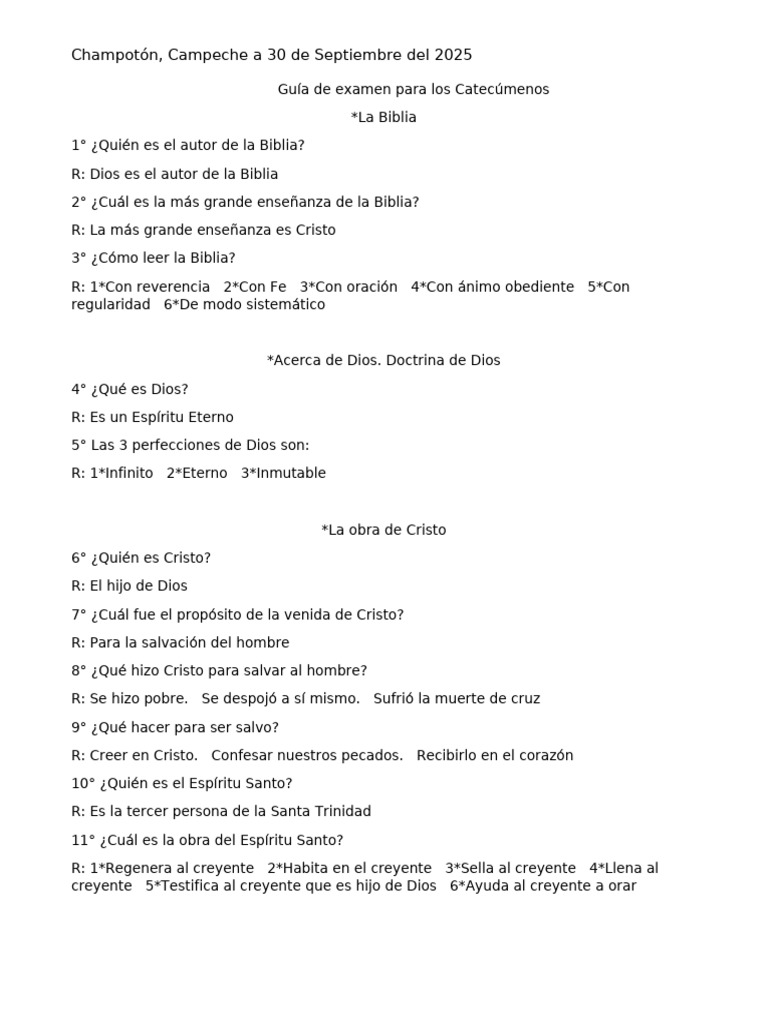 Guía de Examen para Catecúmenos | PDF | Iglesia Católica | Sacramentos
