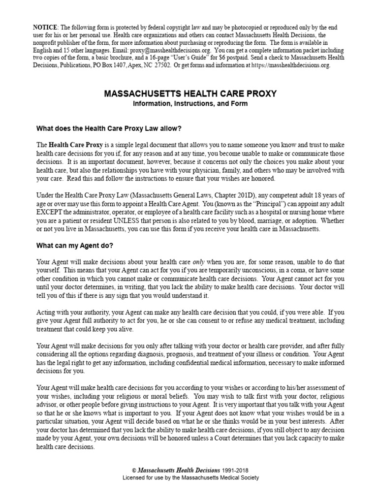 Massachusetts Health Care Proxy Guide | PDF | Hospital | Nursing