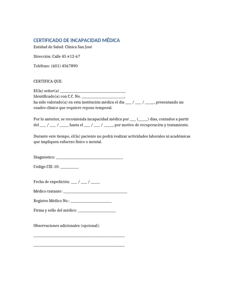 Certificado de Incapacidad Médica | PDF