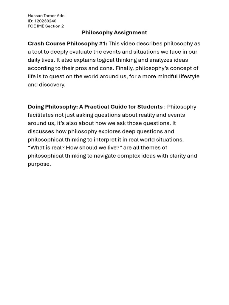 Philosophy Assignment | PDF