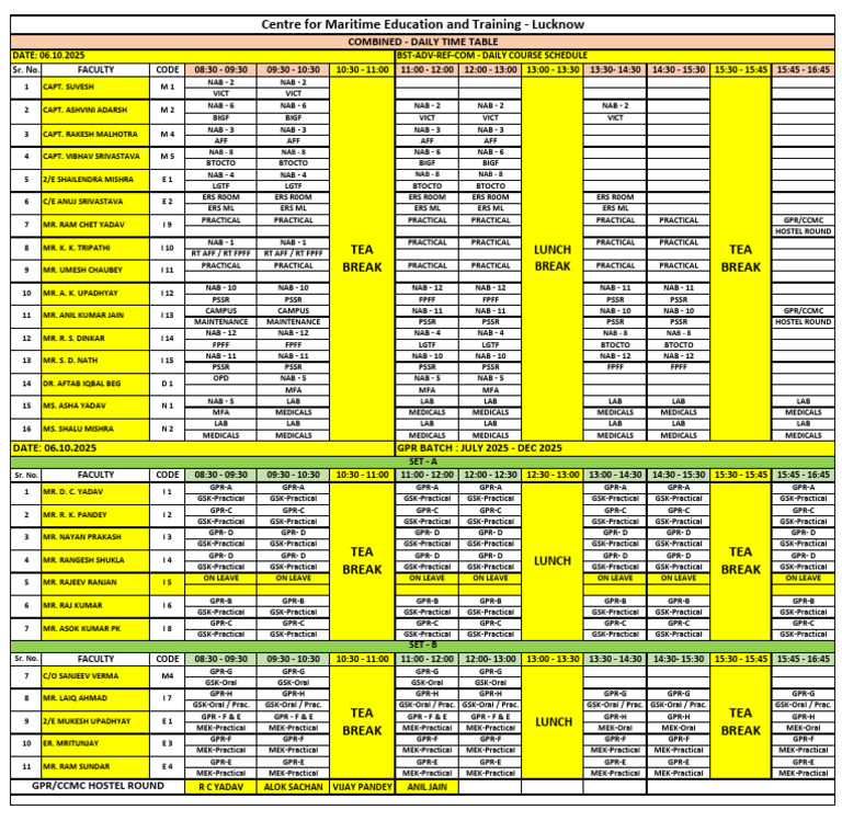Daily Course Schedule Combined - 06.10.2025 | PDF