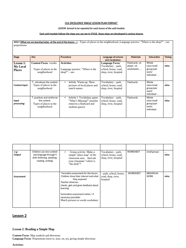 Clil Single Lesson Plan - Local Environment Ida Pet. | PDF ...