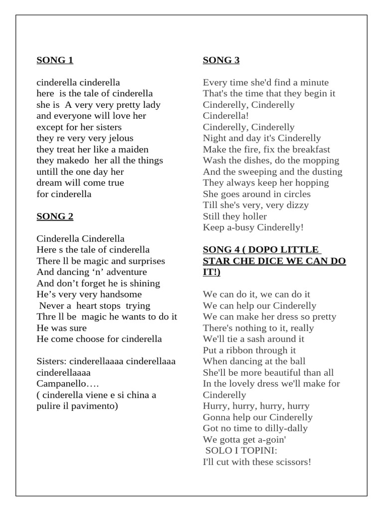 Cinderella Songs and Story Highlights | PDF | Cinderella | European Fairy  Tales