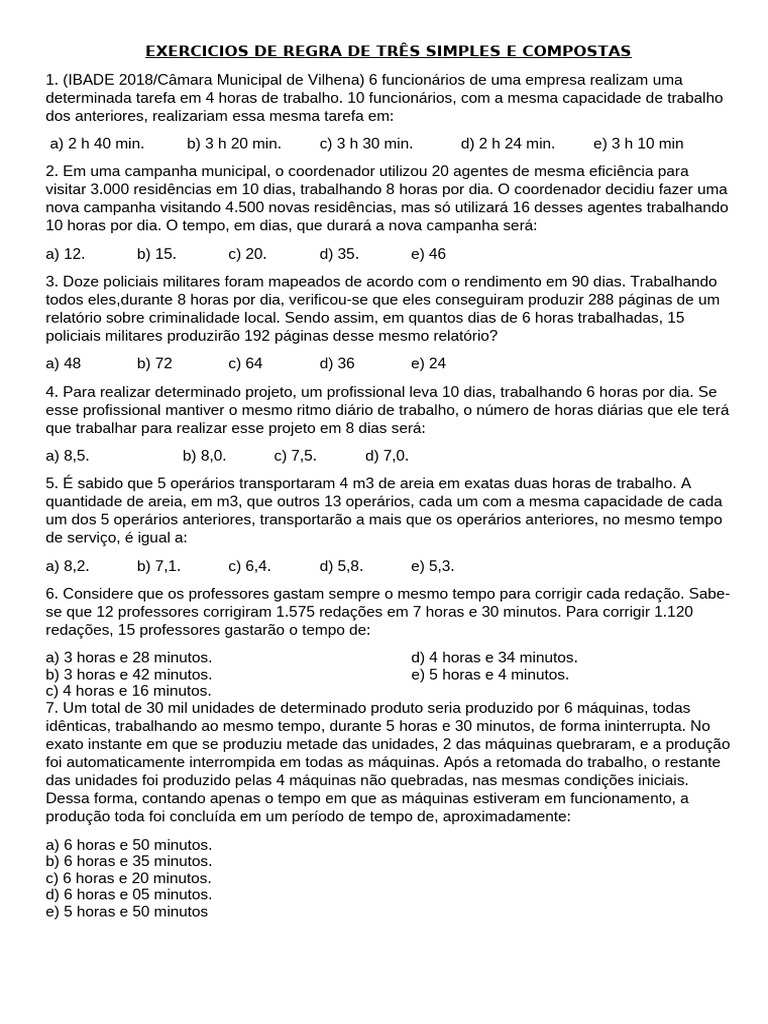 Exercícios de Regra de Três Simples | PDF