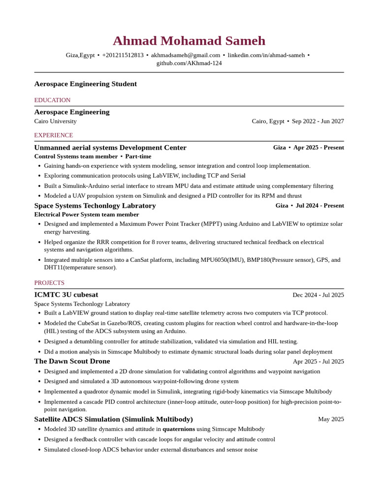 Aerospace Engineering Student Profile | PDF | Unmanned Aerial Vehicle ...