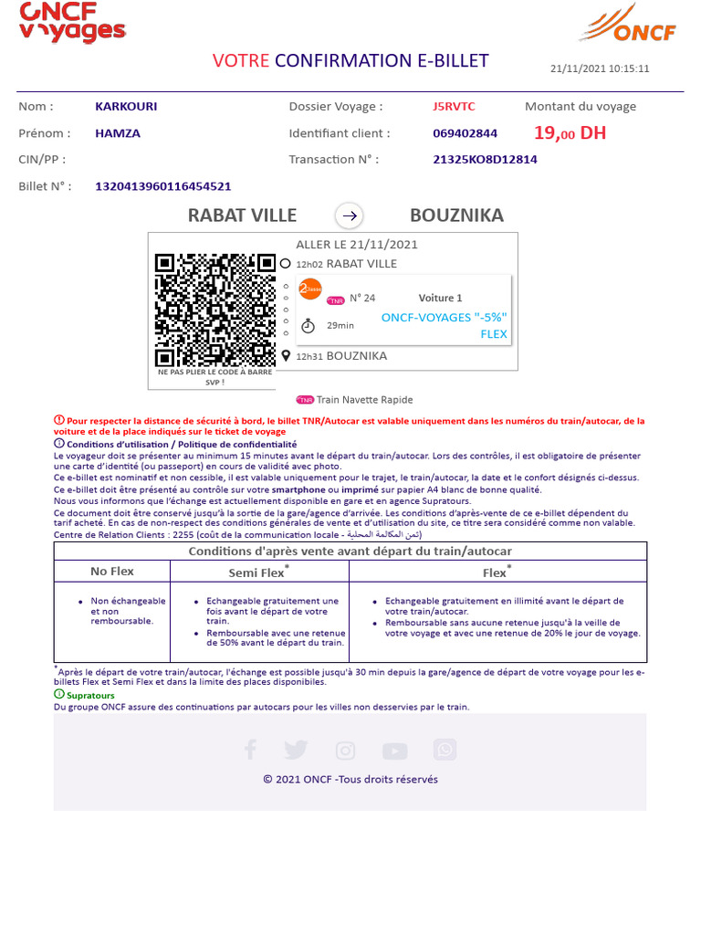 Conditions d'utilisation e-billet ONCF | PDF | Transport public | Transport