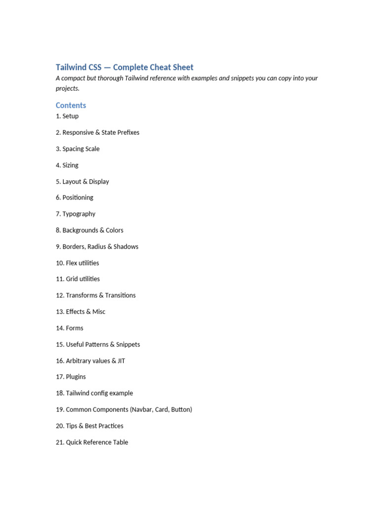 Tailwind CSS Cheat Sheet Guide | PDF | Page Layout | Computing