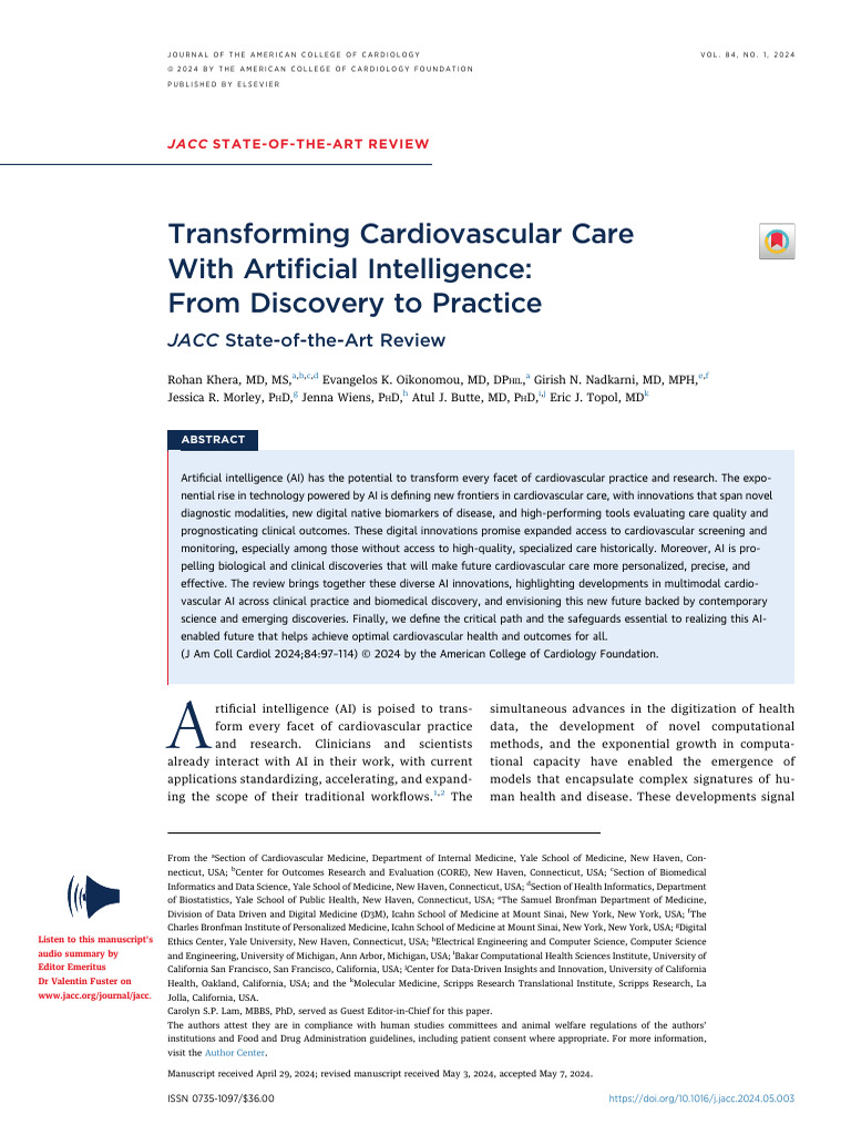 AI Innovations in Cardiovascular Care | PDF | Artificial Intelligence ...
