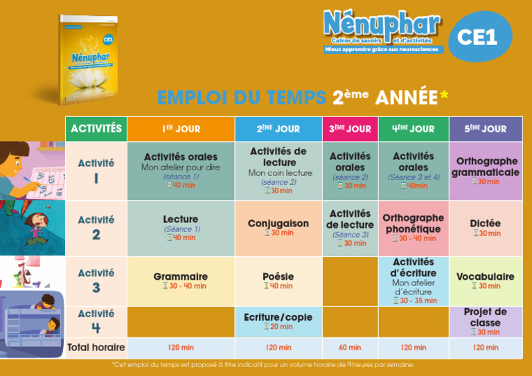 Emploi du temps CE1 - Activités hebdomadaires | PDF | Linguistique ...