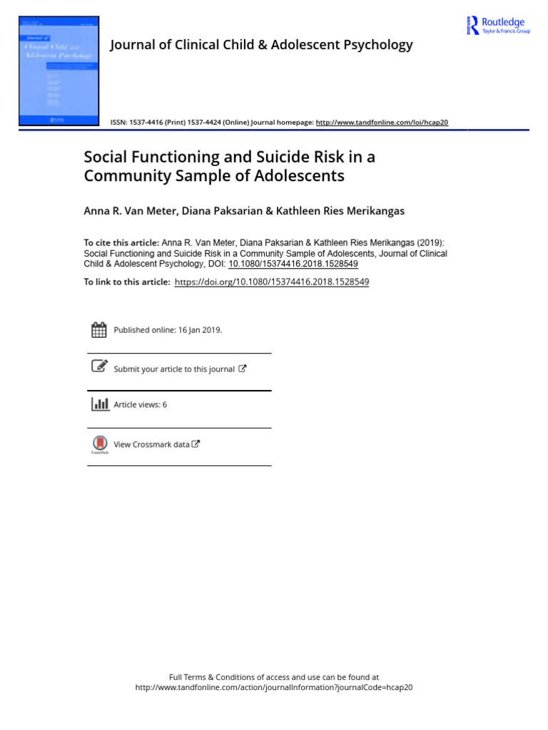 18 Social Functioning and Suicide Risk in A Community Sample of ...