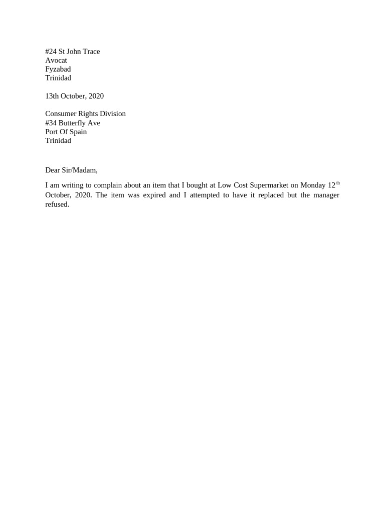 Complaint About Expired Item Purchase | PDF