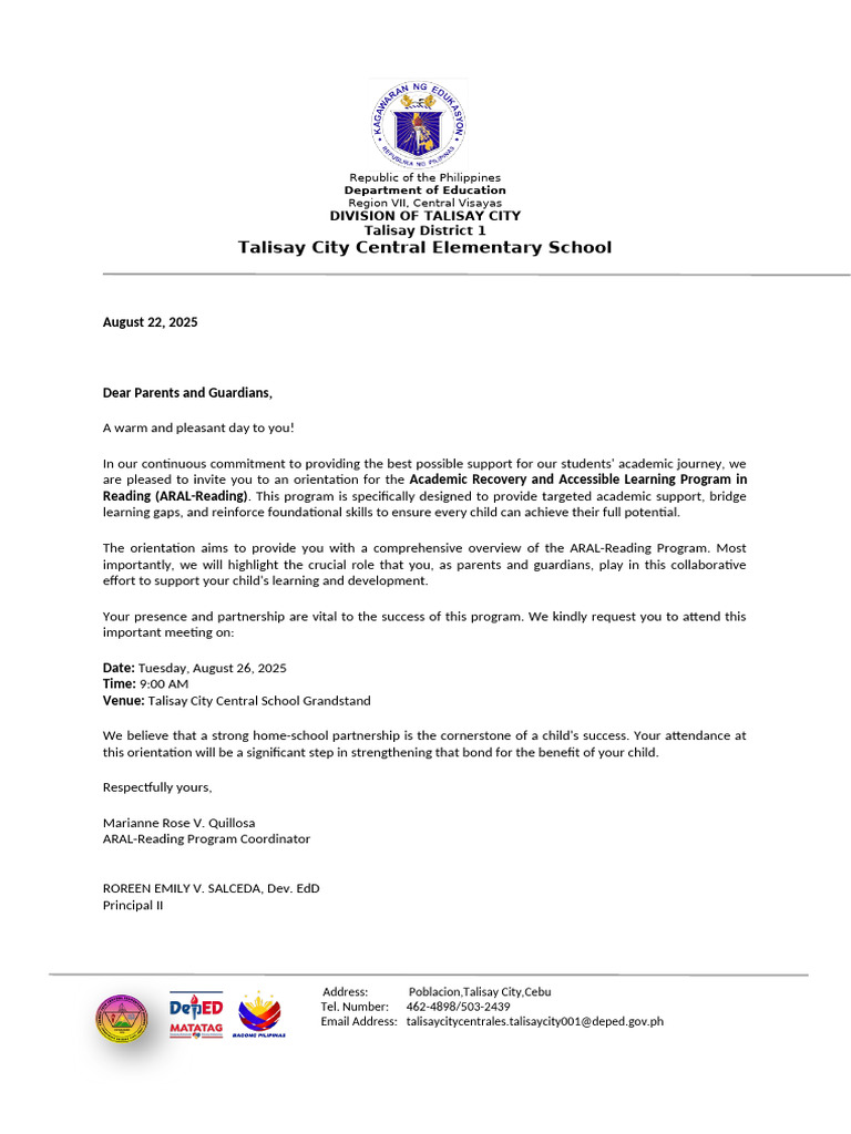 ARAL-Reading Program Orientation Invite | PDF
