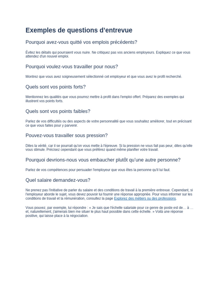 Questions clés pour réussir une entrevue | PDF