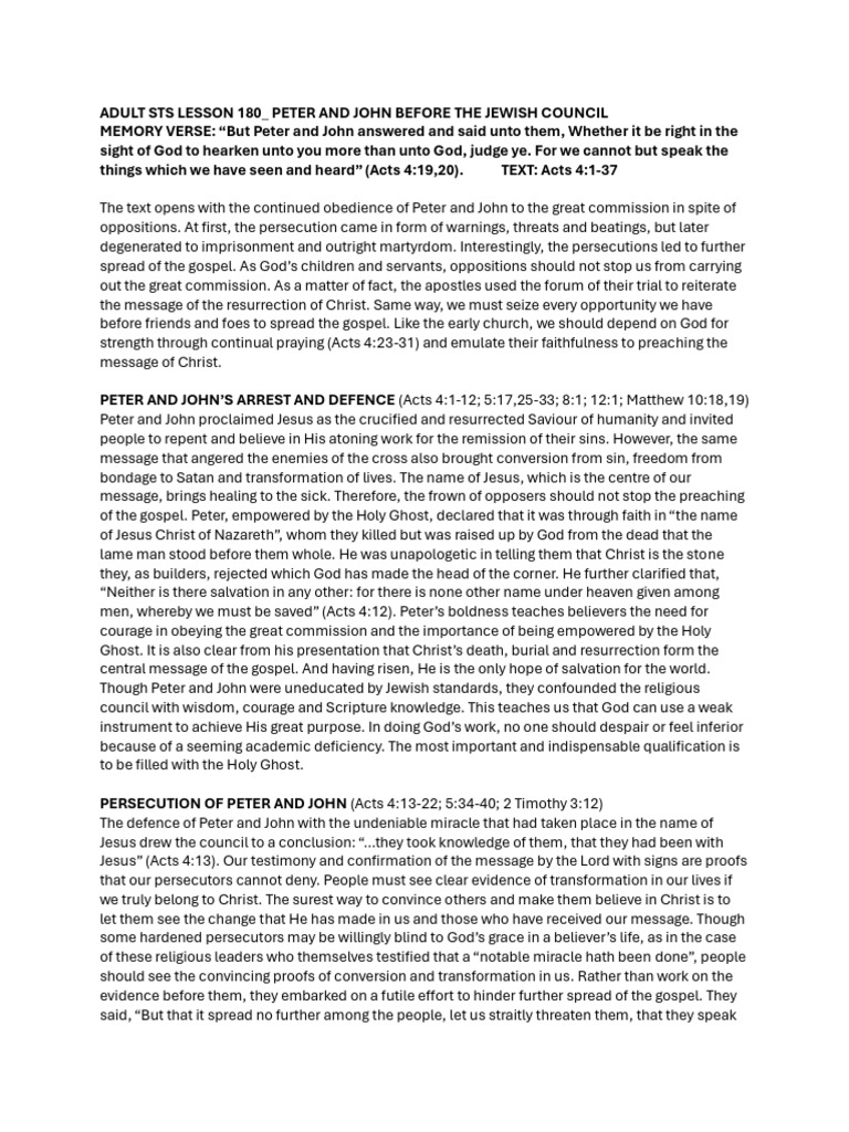 Peter and John: Boldness Before Council | PDF | Jesus | Saint Peter