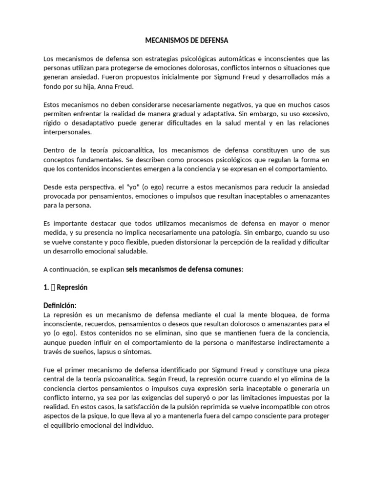 Mecanismos de Defensa Psicológicos | PDF | Las emociones | Mente ...