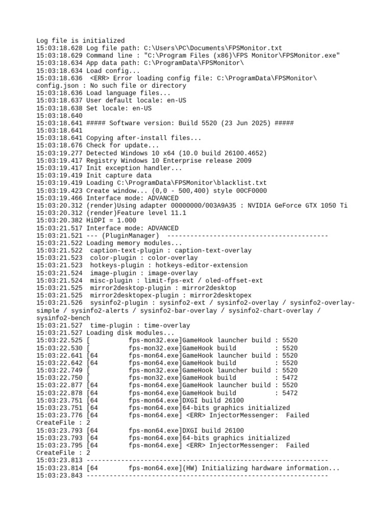FPS Monitor Log Initialization Details | PDF | Computer File | Windows 10