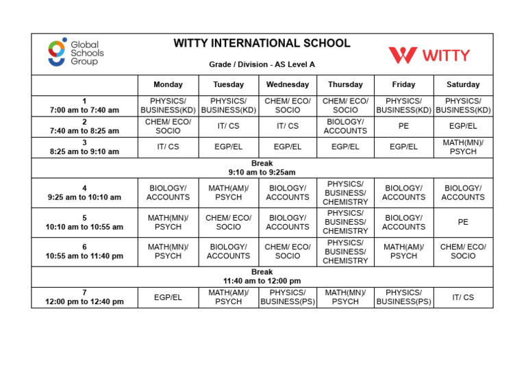As-A (Science) Class Timetable | PDF