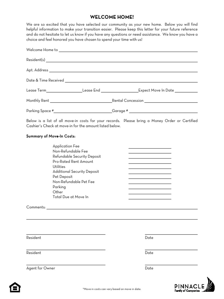 Move-In Costs and Welcome Information | PDF