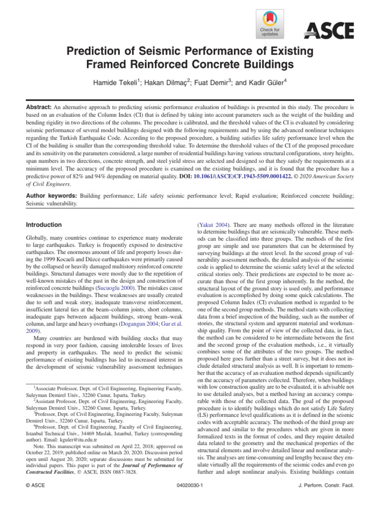 Seismic Performance Prediction for Concrete Buildings | PDF ...