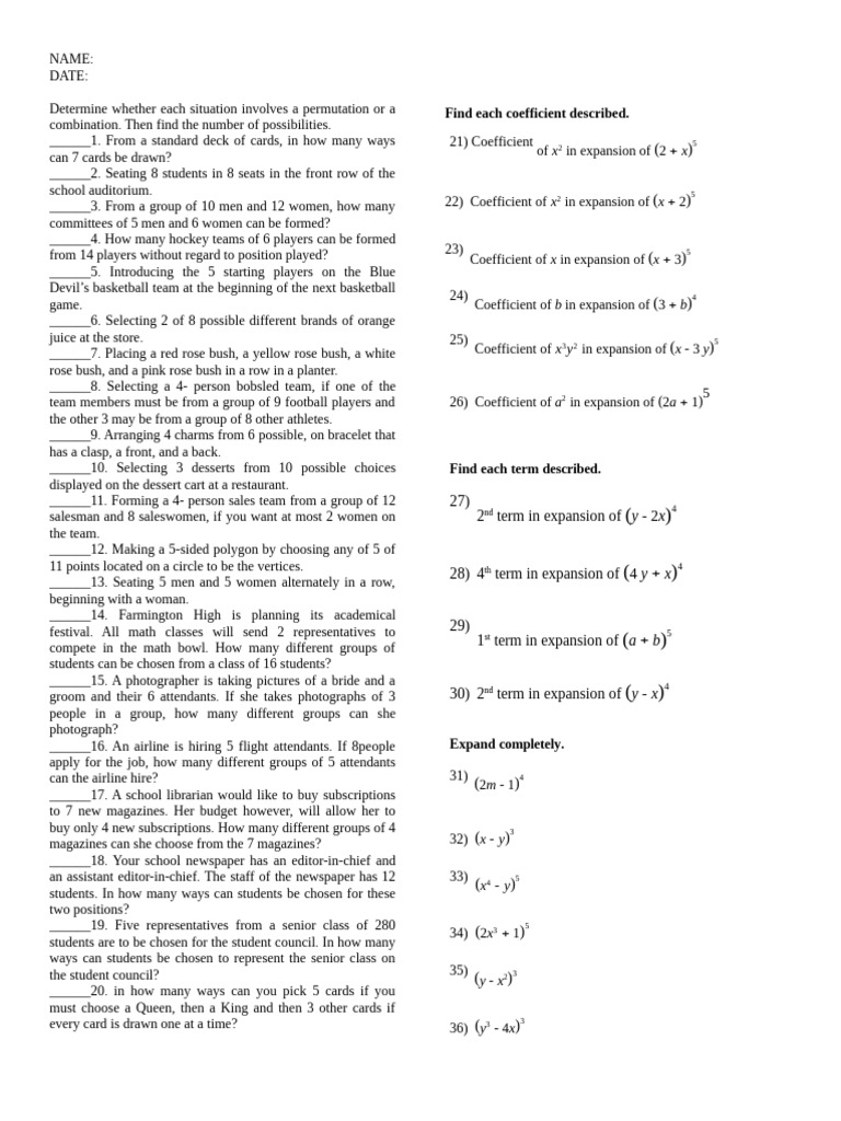 Permutations and Combinations Problems | PDF