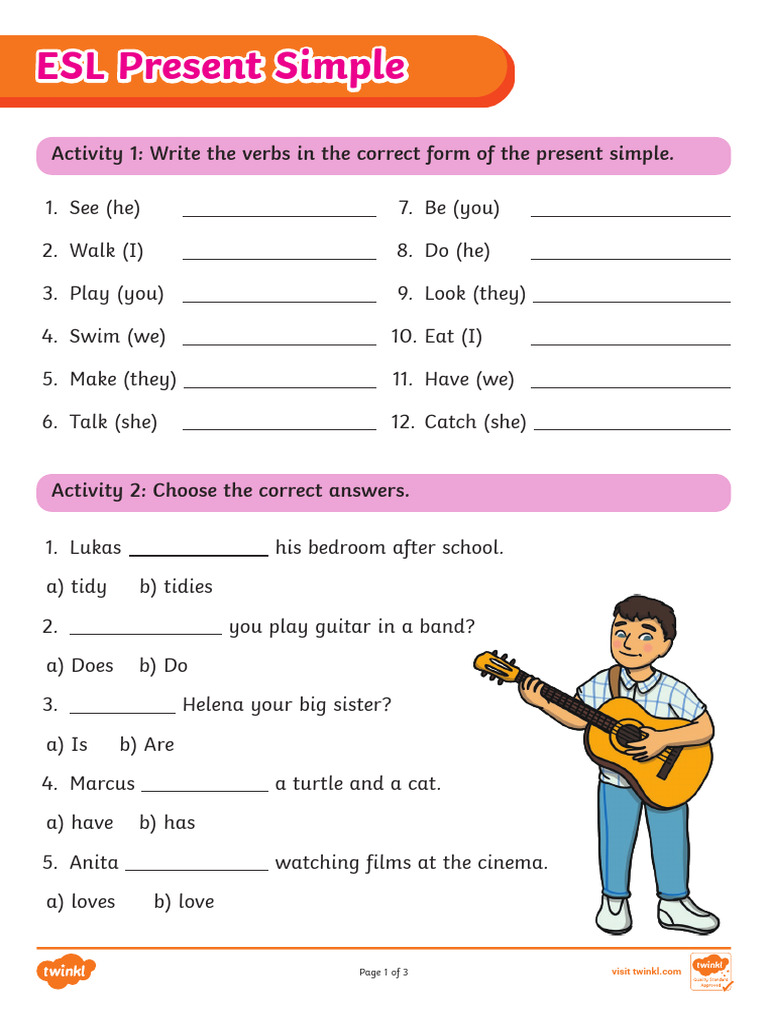 T e 1668070173 Esl Present Simple Worksheet Ver 1 1 3 | PDF | English ...