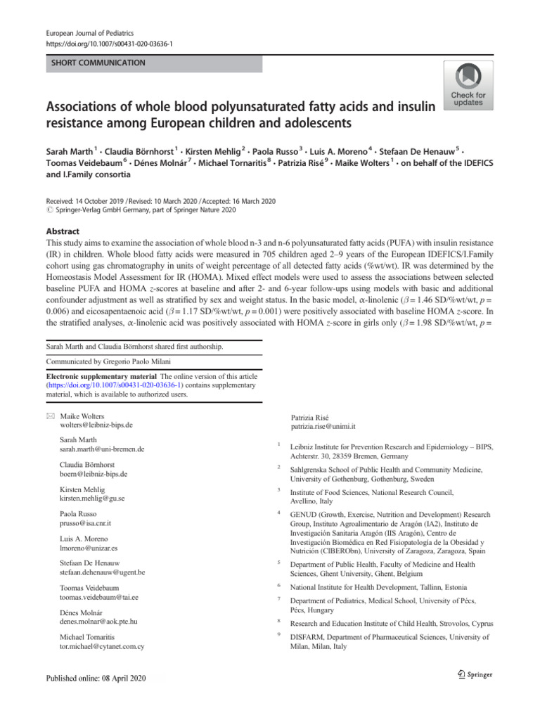 Associations of Whole Blood Polyunsaturated Fatty Acids and Insulin ...