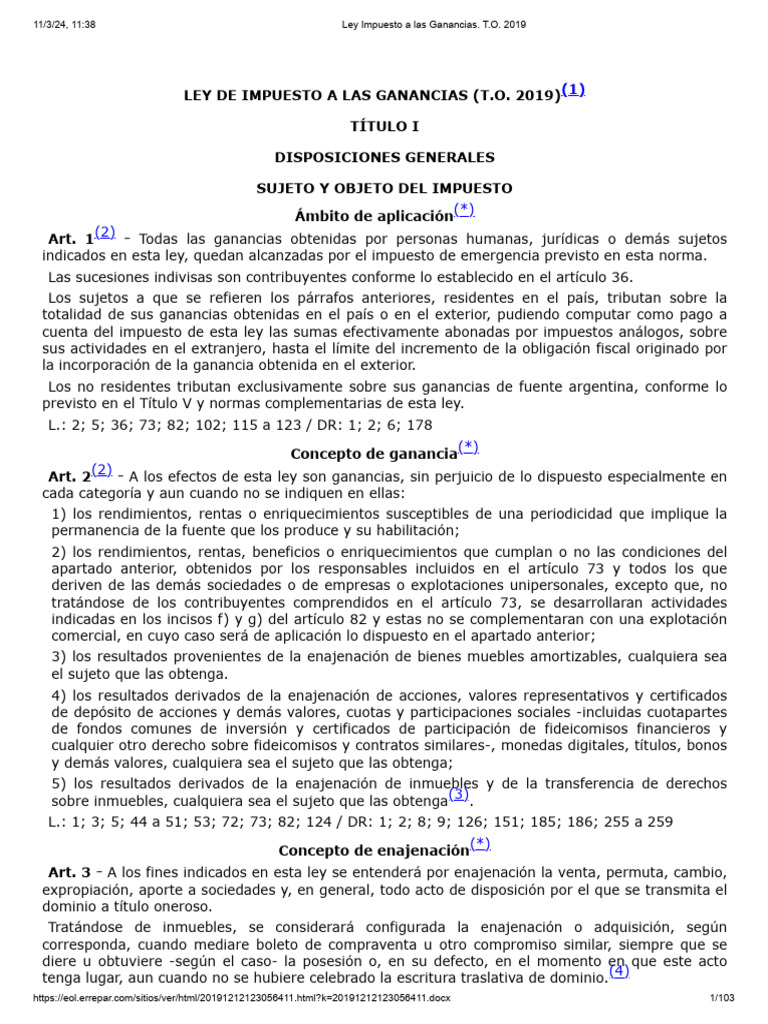 Ley Impuesto A Las Ganancias. T.O. 2019 | PDF | Impuesto sobre la renta ...