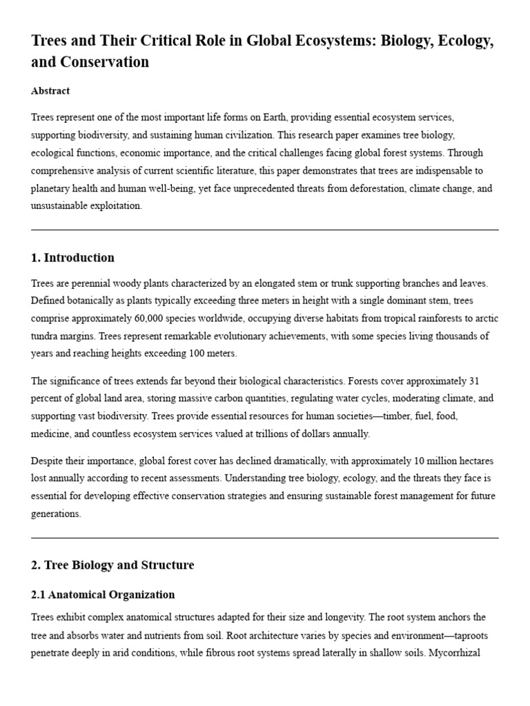 Research Paper - Trees and Their Critical Role in Global Ecosystems ...