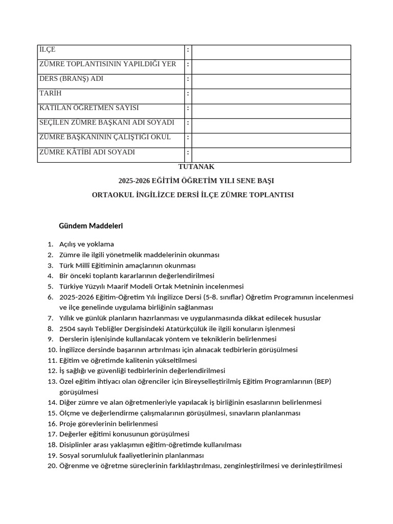 2025-2026 e Itim - Retim y L Sene Ba Il e Z Mre Toplant Tutana | PDF