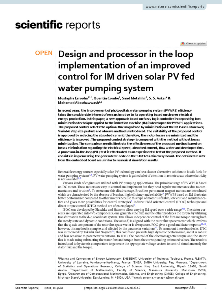 Improved Control for Solar PV Water Pumping | PDF | Electric Motor ...