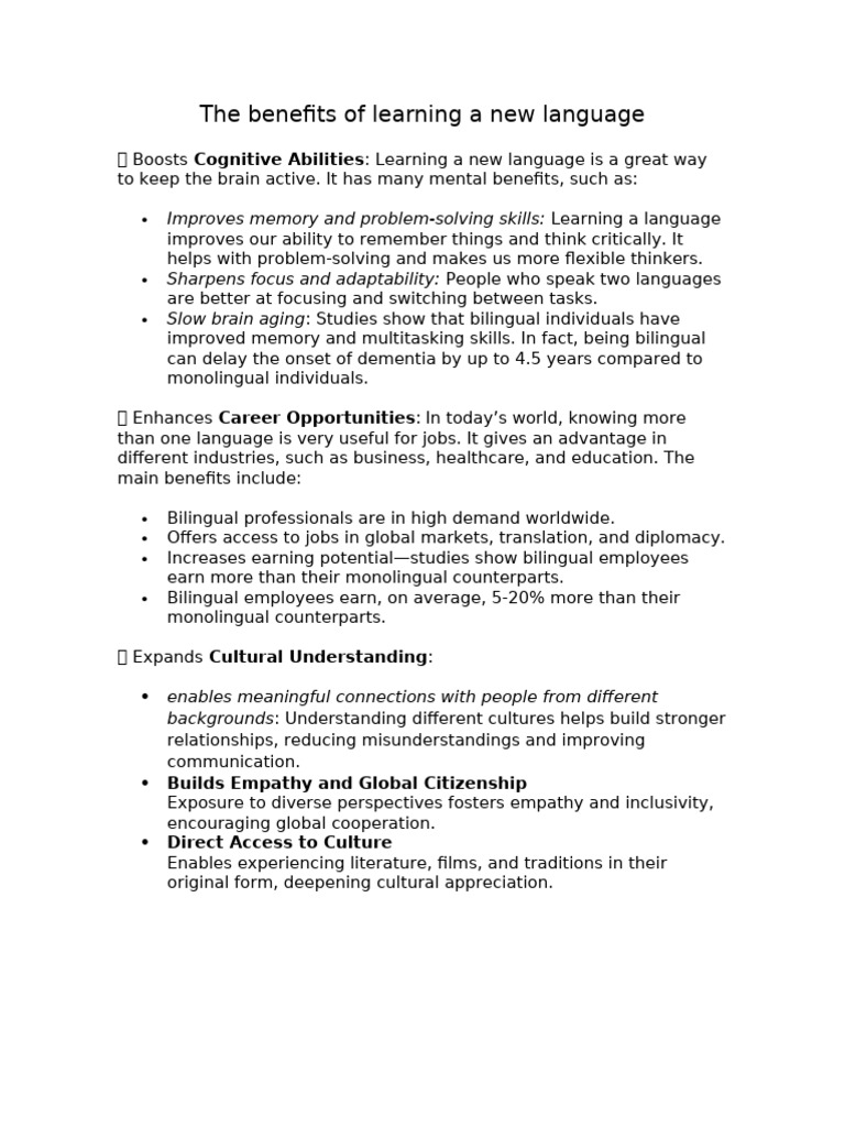 The Benefits of Learning A New Language | PDF