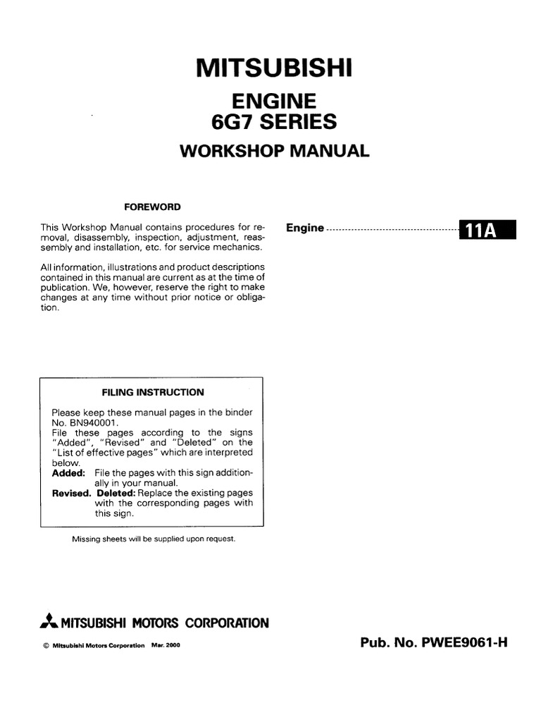 6G7 Series Engine Workshop Manual PWEE9061-ABCDEFGH | PDF