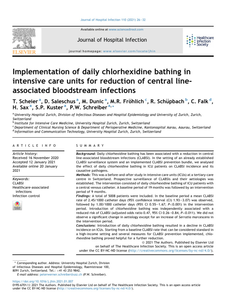 Chlorhexidine Bathing Reduces CLABSI in ICUs | PDF | Intensive Care ...