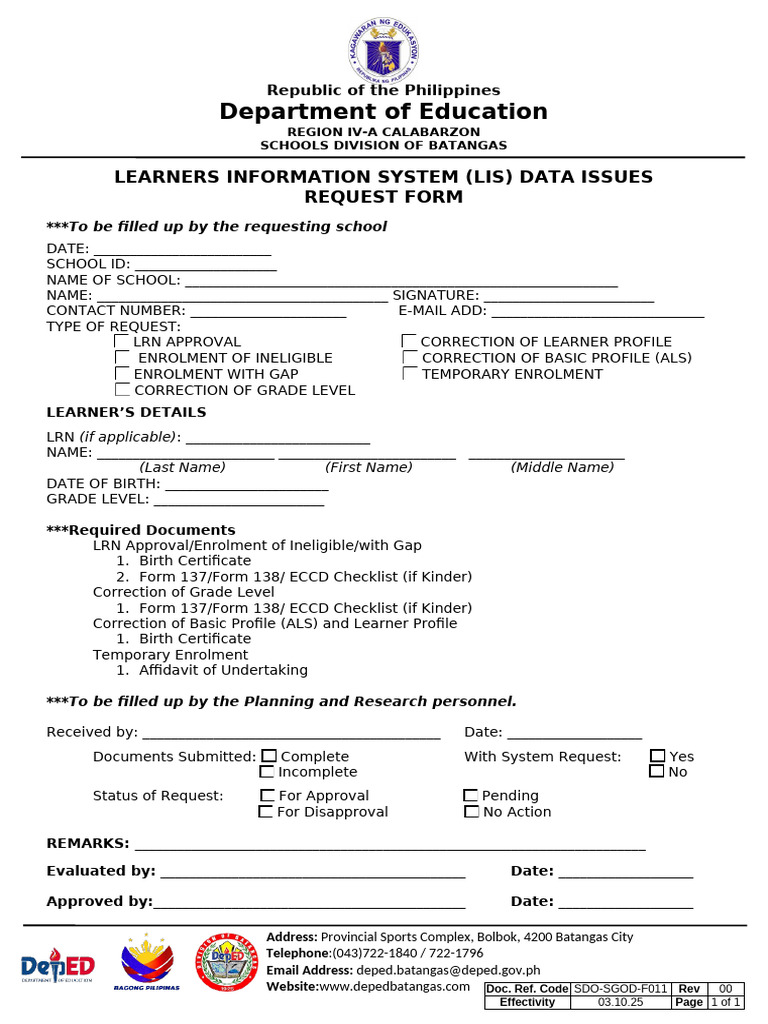 LIS Data Issues Request Form | PDF