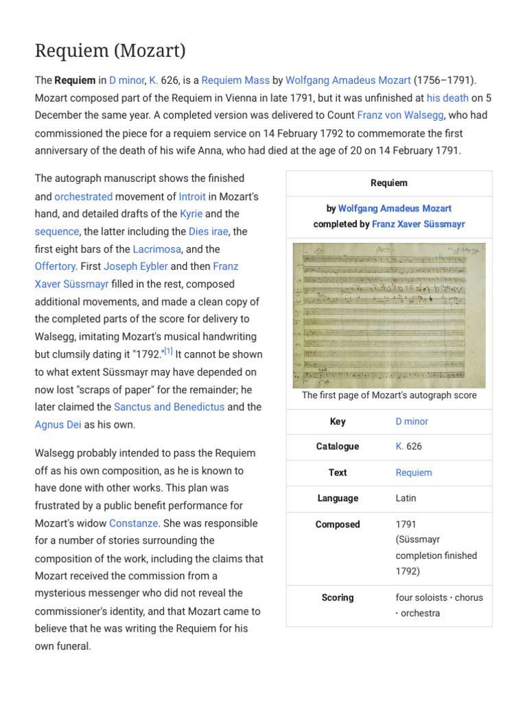 Requiem (Mozart) - Wikipedia | PDF | Musical Compositions | Musicology