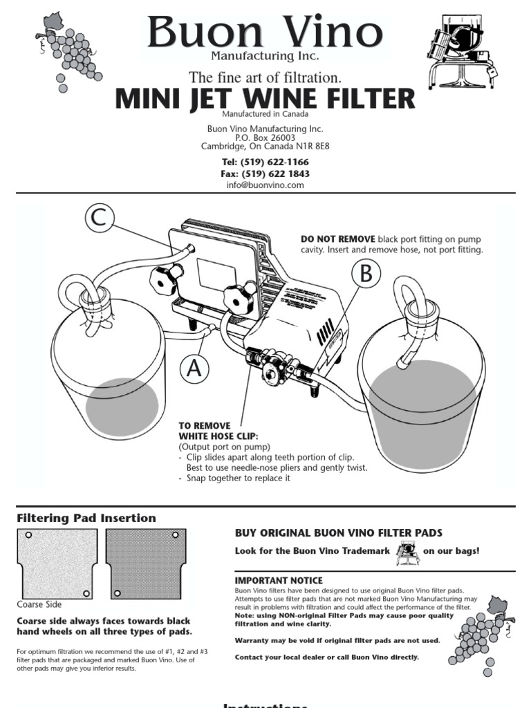 Mini Jet Wine Filter Instructions PDF Filtration Ac Power Plugs