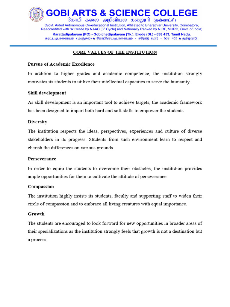 Core Values of Academic Excellence | PDF