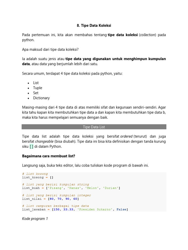 Tipe Data Koleksi dalam Python | PDF