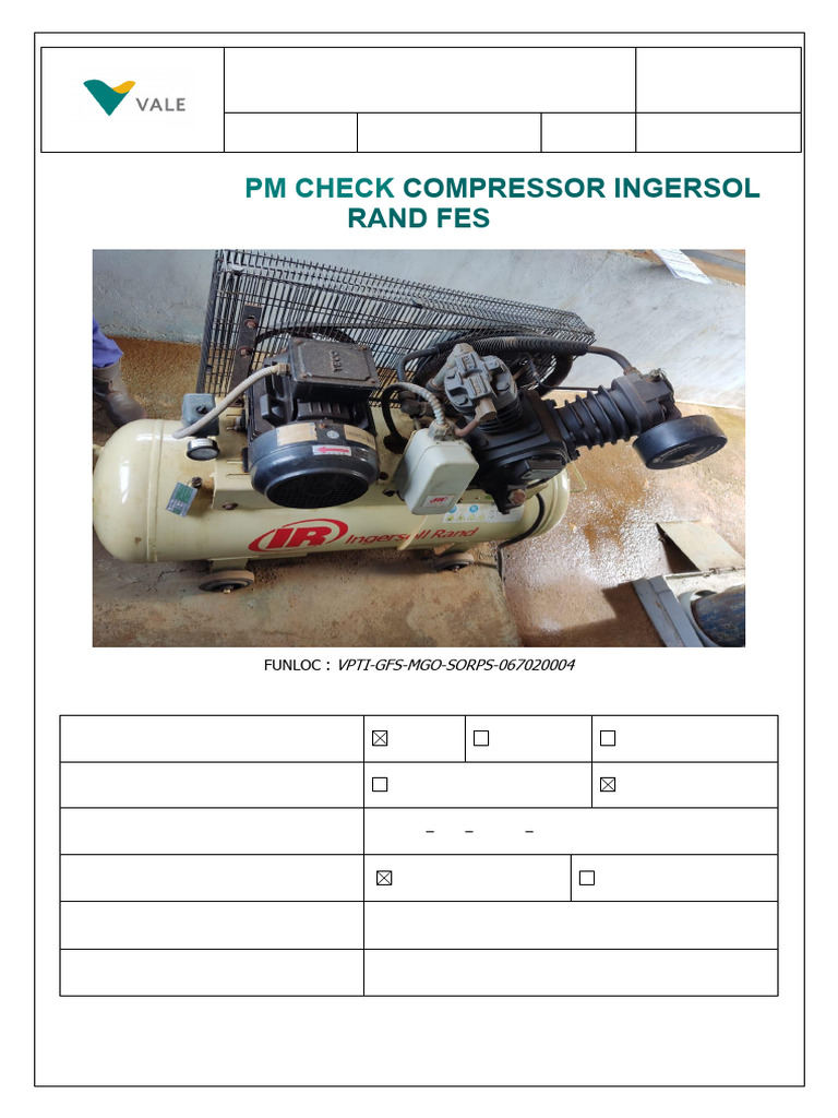 Prosedur PM Check Compressor Ingersol Rand | PDF