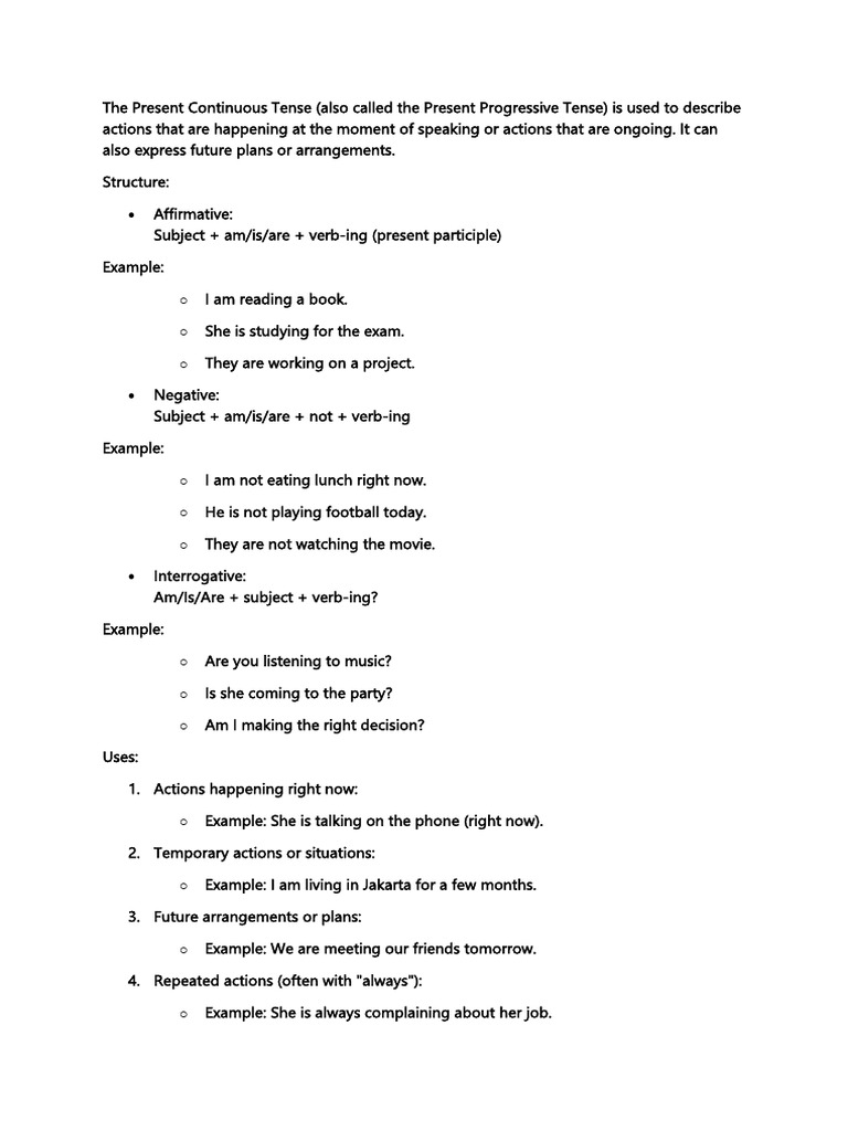 Understanding Present Continuous Tense | PDF