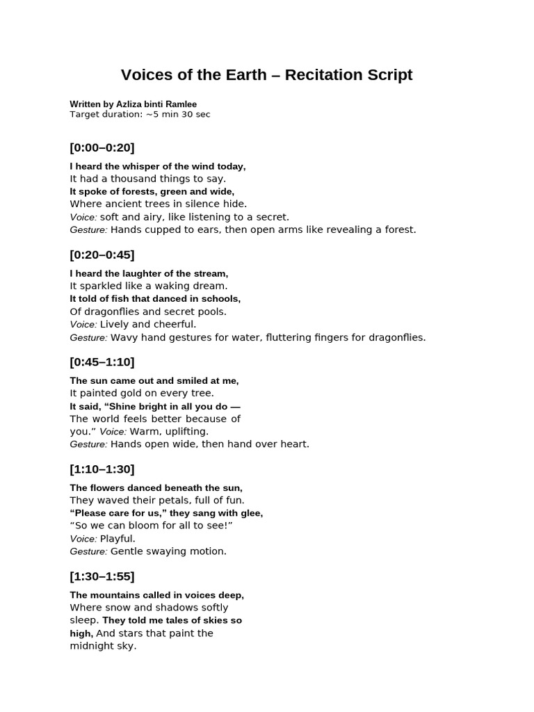 Voices of The Earth Recitation Script | PDF