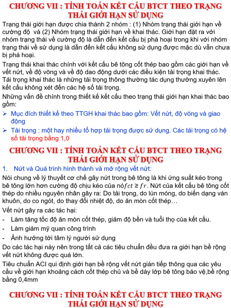 Mục đích thiết kế theo TTGH khai thác bao gồm: Vết nứt, độ võng và giao ...