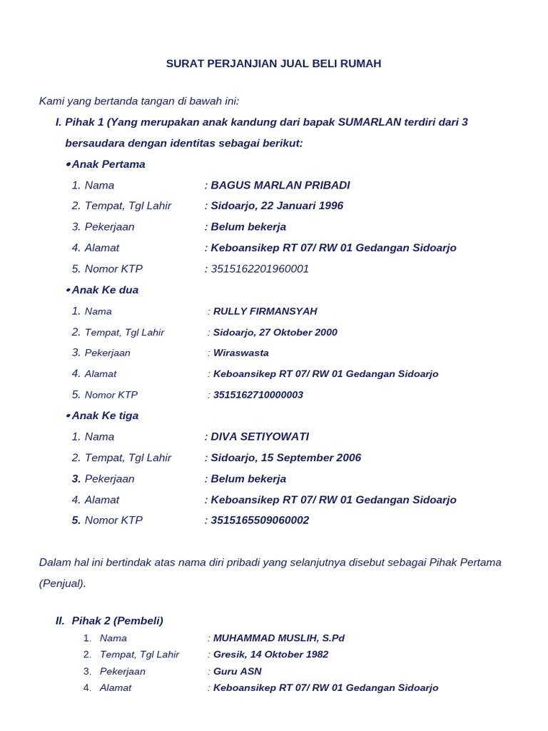 Surat Perjanjian Jual Beli Rumah | PDF