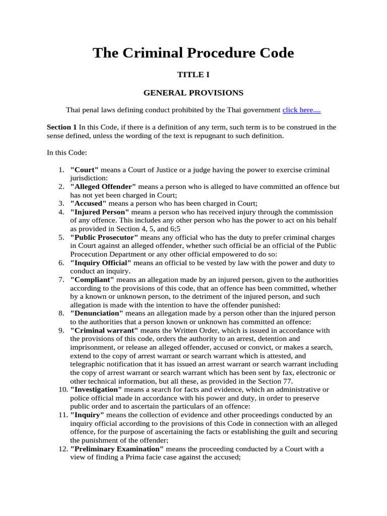 Thai Criminal Procedure Code Overview | PDF | Arrest Warrant | Prosecutor