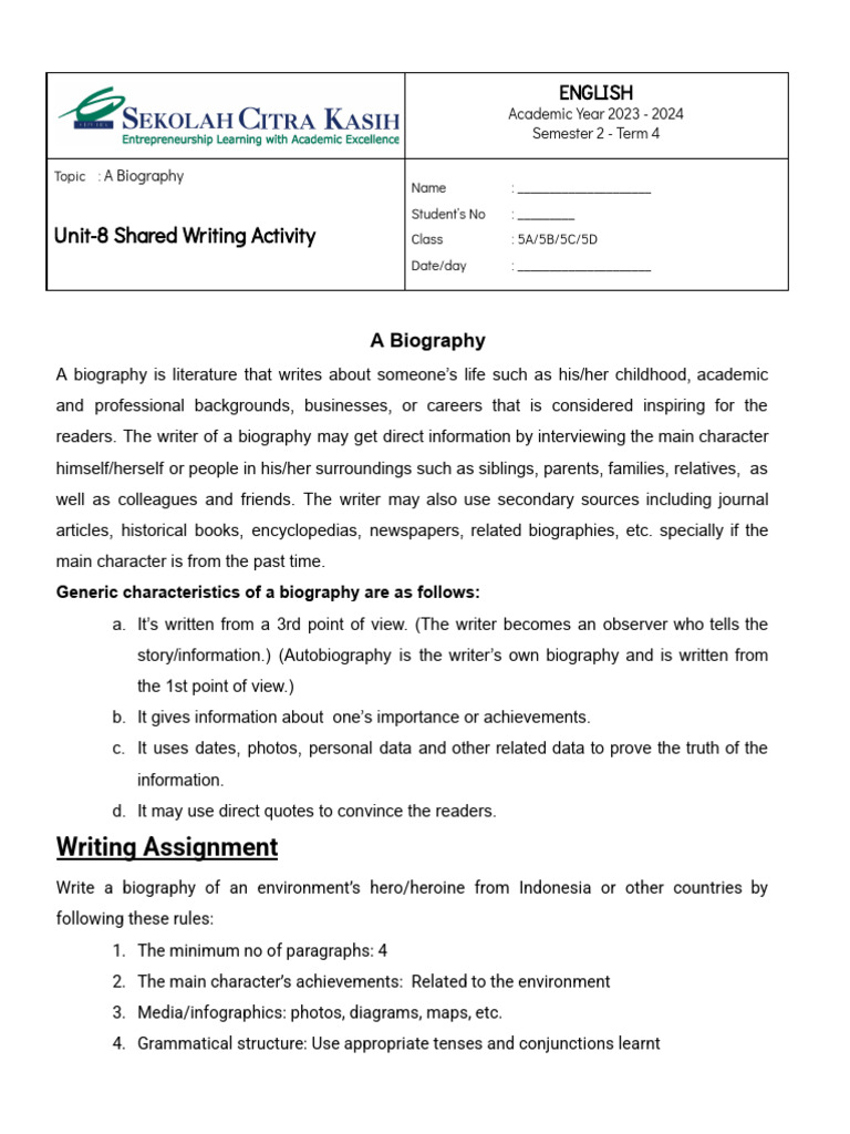Writing a Biography: Guidelines and Rubric | PDF | Human Communication ...