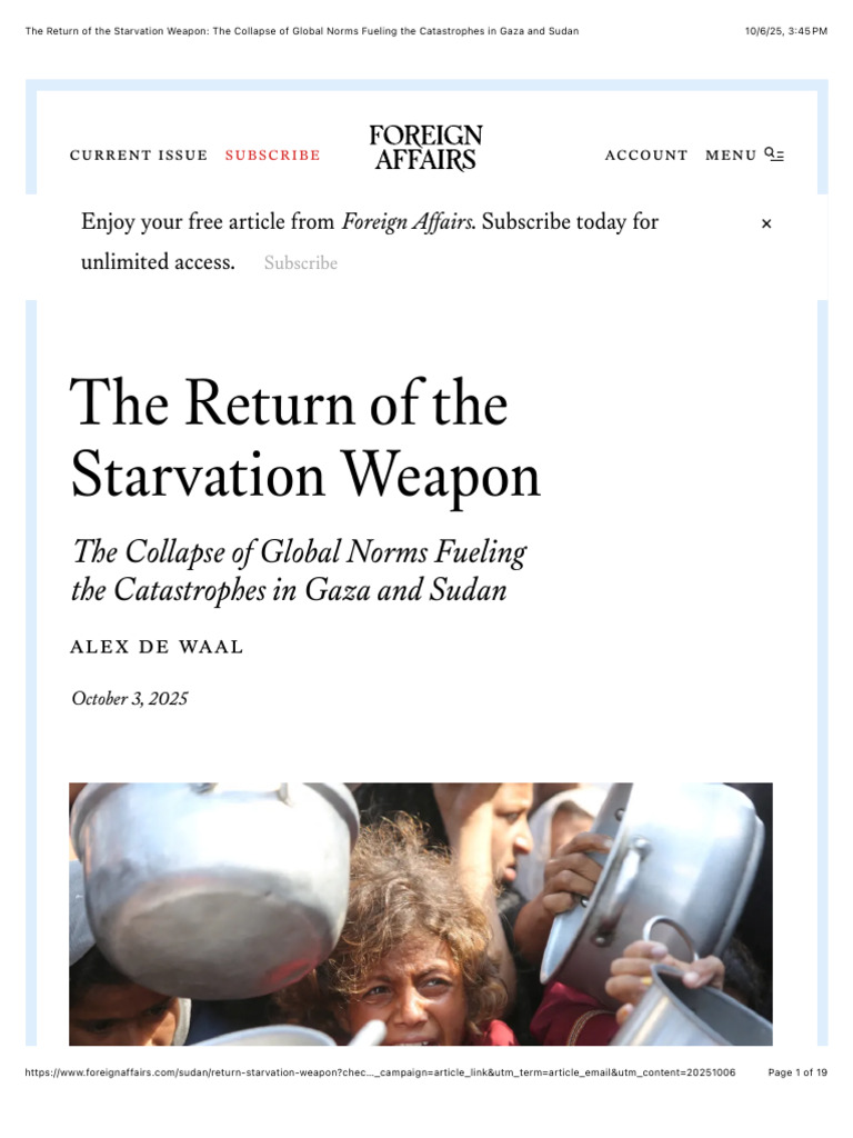 The Return of The Starvation Weapon: The Collapse of Global Norms ...