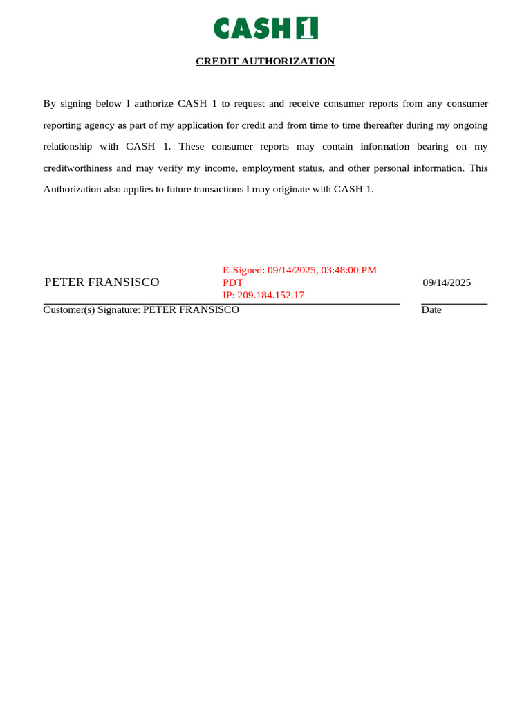 Credit Authorization | PDF