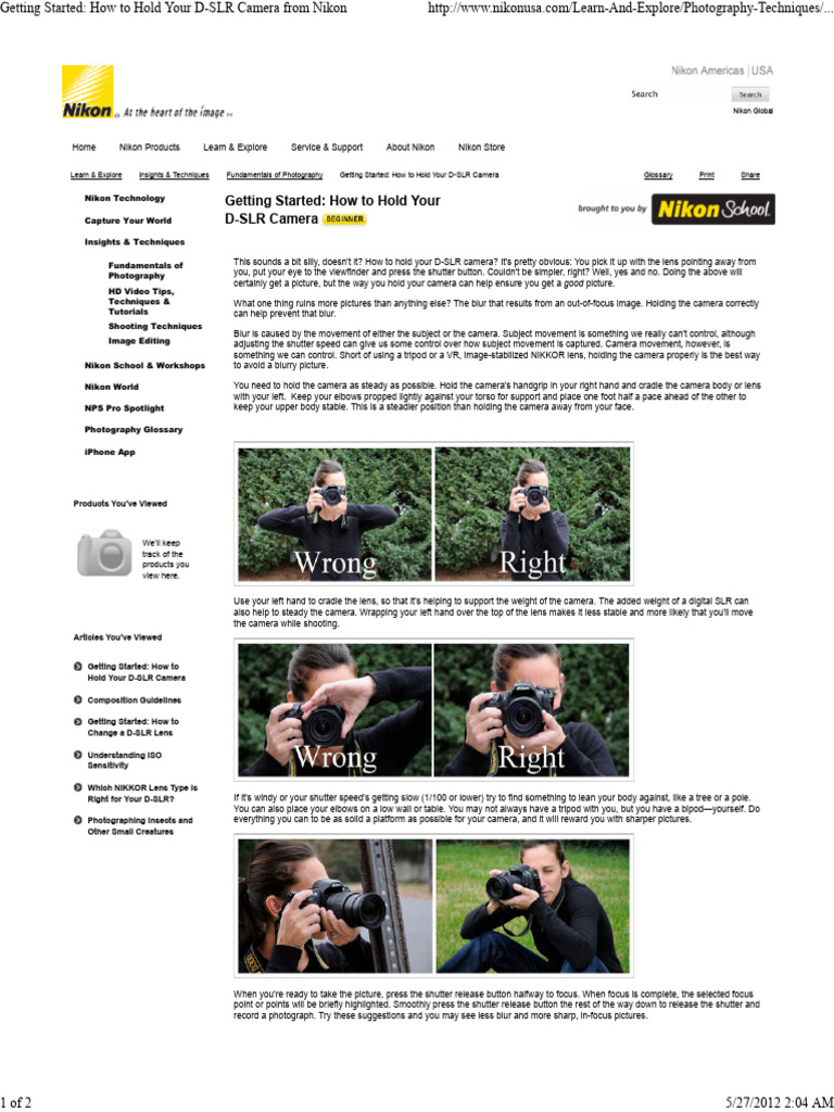 How to Hold Your D-SLR Camera | PDF | Camera | Digital Single Lens ...