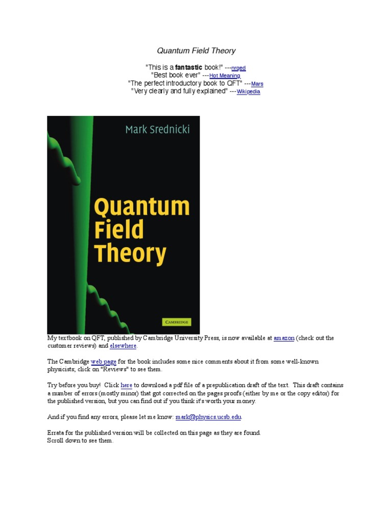 Quantum Field Theory Errata-Mark Srednicki | PDF | Business