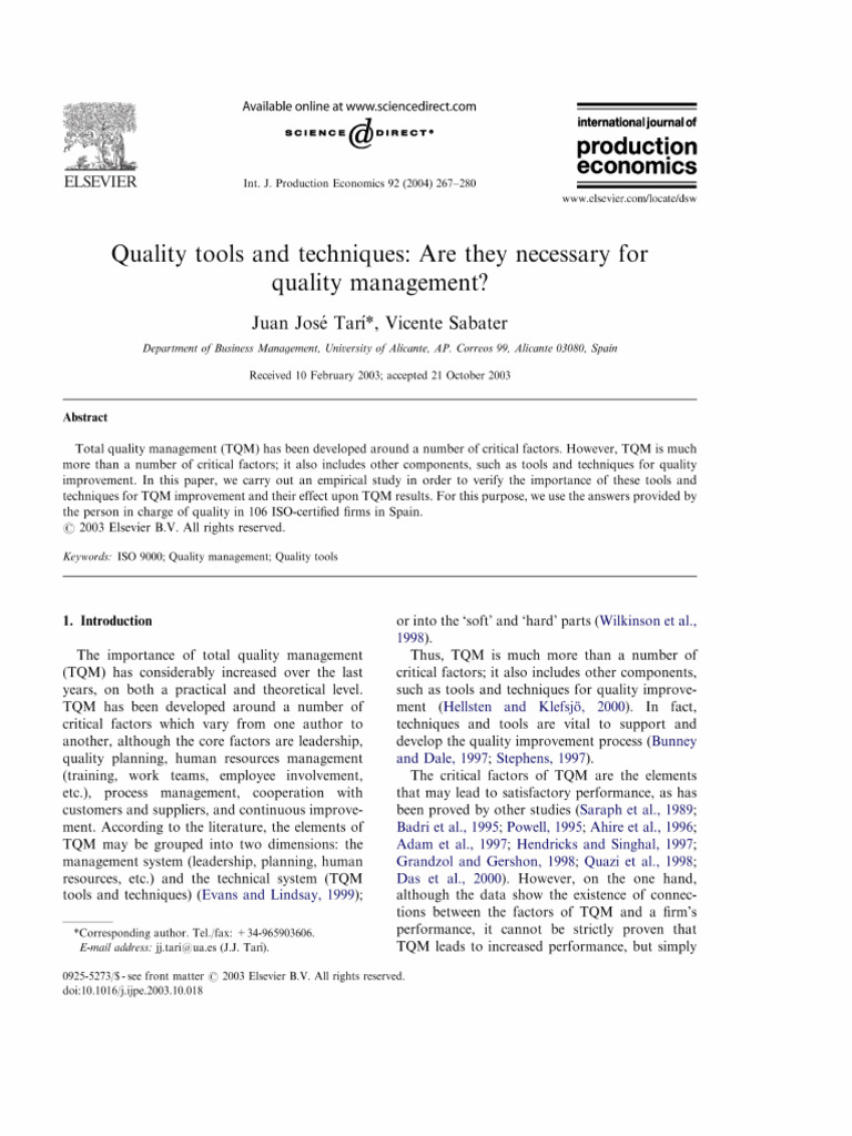 Quality Tools and Techniques Are They Necessary For | PDF